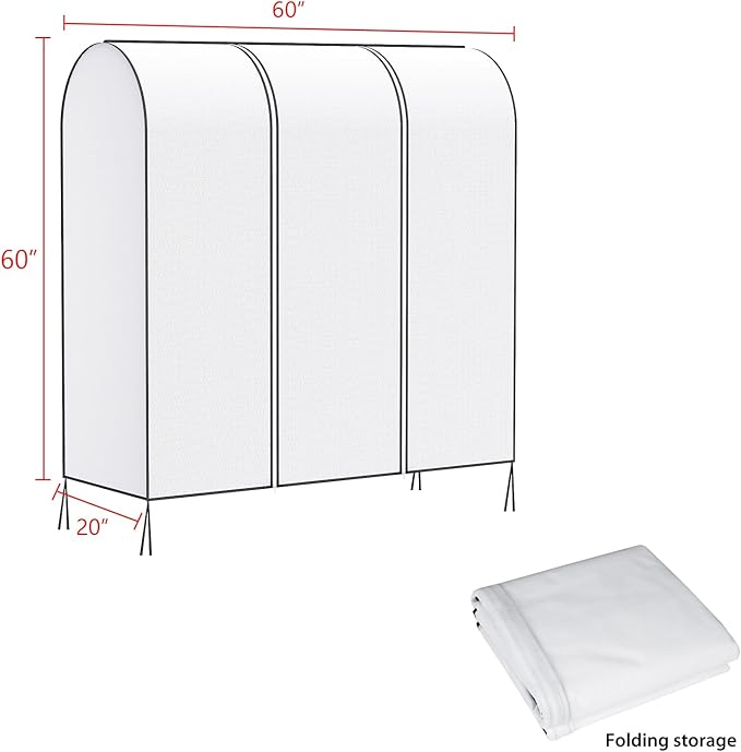 Zilink 60'' Garment Rack Cover Dustproof Clothes Rack Cover Breathable Garment Bags Protector Wardrobe Cover with 2 Durable Zippers for Garment Rack, White (Rack Not Included)
