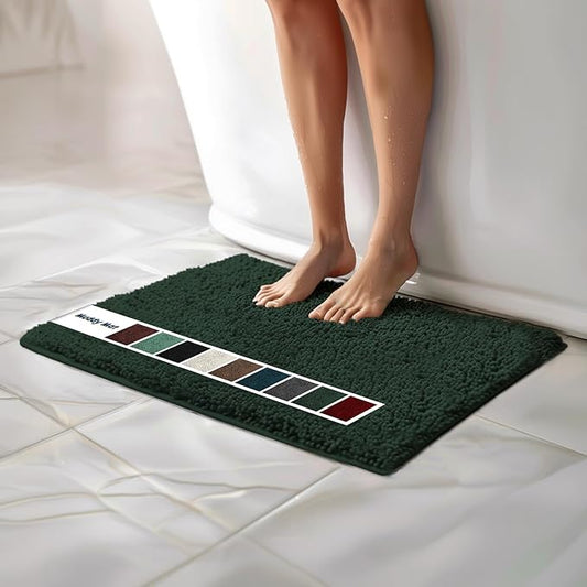 Muddy Mat Chenille Bathroom Rugs Quick Dry Microfiber Mats Non Slip Washable, Extra Thick, Soft and Highly Absorbent Bath Mats for Bathroom, Kitchen, and Shower Floor - Dark Green Small 28"X18"