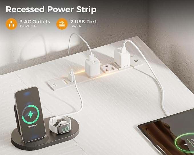 AODK L Shaped Desk with 4 Tier Drawers, 61" Reversible Gaming Desk with Power Outlets, L Shaped Computer Desk with USB Charging Port and Host Stand, Home Office Corner Desk, Easy to Assemble, White