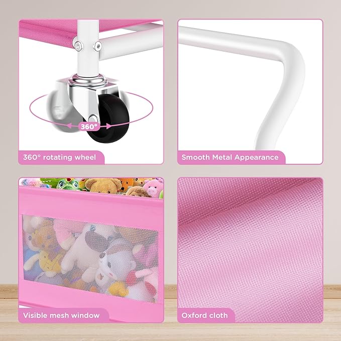 KEEGH Extra Large Toy Box for Kids with 360° Rotating Wheels, Heavy Duty Toy Chest for Boys and Girls, Toy Storage Organizer for Kids, Toy Bins for Living Room, Nursery, Bedroom (Pink)
