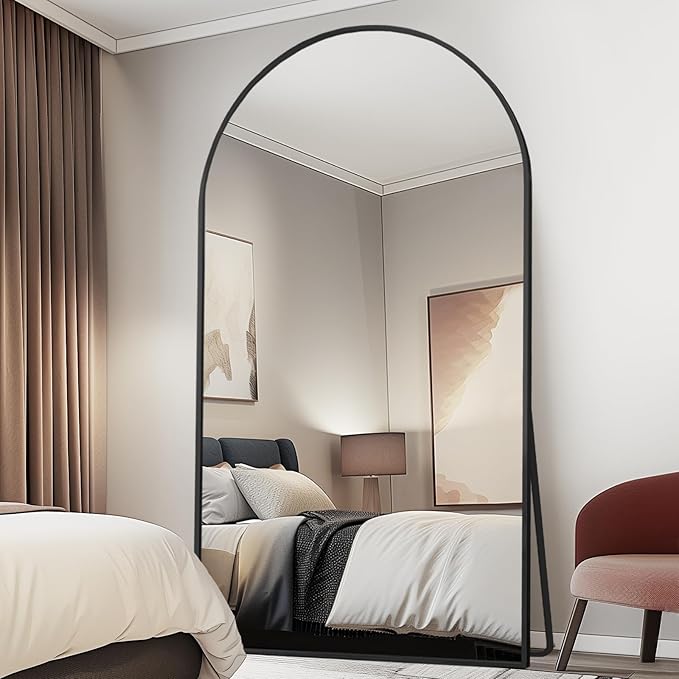 Beauty4U 76" x 37" Arch Large Full Length Mirror with Stand, Black Wall Mounting Full Body Mirror, Metal Frame for Living Room, Bedroom