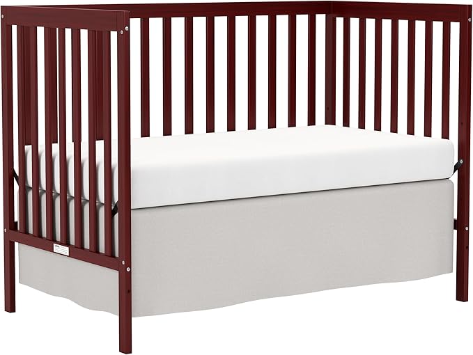 Baby Crib 5-in-1 Convertible, Wooden Nursery Cribs Converts to Toddler Bed, Daybed and Full Size Bed, 3 Adjustable Base, Non-Toxic Finish (Cherry)