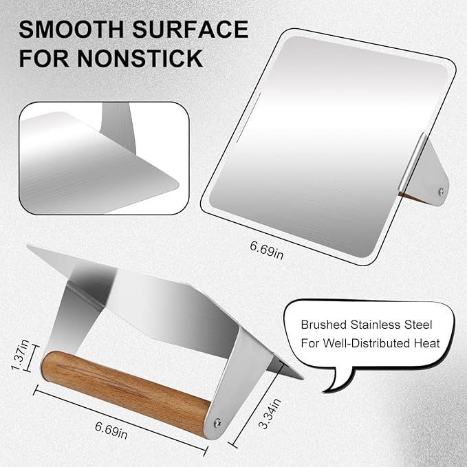 Smash Burger Press,Wood Handle -Anti Scald Non Stick Smooth, Stainless Steel Non Stick Grill Press,Ideal for Flat Top Griddle,Cookouts,Cooking,BBQ - Rectangle Kitchen Tool（5.51X2.95 Inch）