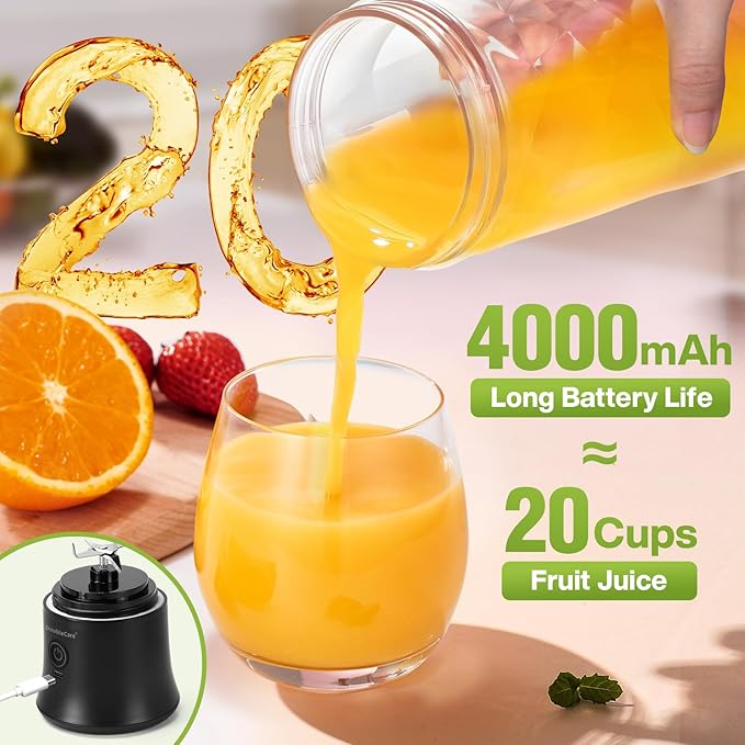 20 Oz Portable Blender for Shakes & Smoothies, 4000mAh Electric Juicer with 270W Motor, IP67 Waterproof, USB Fresh Juice Blender with 2 Mixing Modes for Travel & Gym, Black