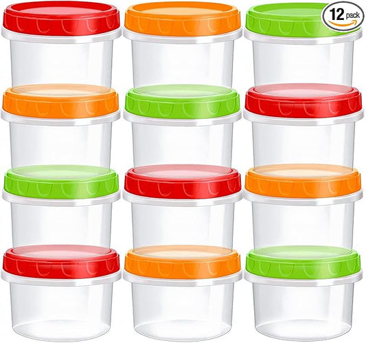 TOFLEN Reusable Small Freezer Containers 8 Oz Plastic Food Storage Containers with Screw On Lids, Leakproof & Airtight, Freezer Safe, Dishwasher Safe, Set of 12 Multicolor