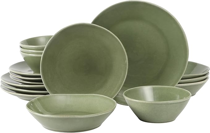 Bloomhouse Montecito Breeze 16 Piece (Service for 4) Double Plates and Bowls Stoneware Reactive Glaze Dinnerware Set - Cyprus Green