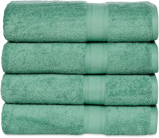 Casa Lino Green Bath Towels Set of 4 (54" x 27") - Large Bathroom Towel Set - 100% Cotton Towels for Bathroom - Highly Absorbent & Quick Dry Bath Towel Multipack - New Apartment Essentials