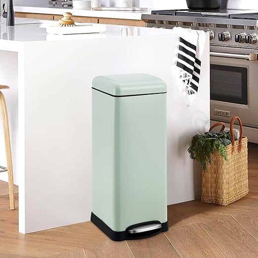 30 Liter/8 Gallon Kitchen Trash Can, Fingerprint-Proof Stainless Steel Garbage Can with Soft Close Lid, Foot Pedal, Removable Inner Bucket for Home, Office, Bedroom, Bathroom, Green