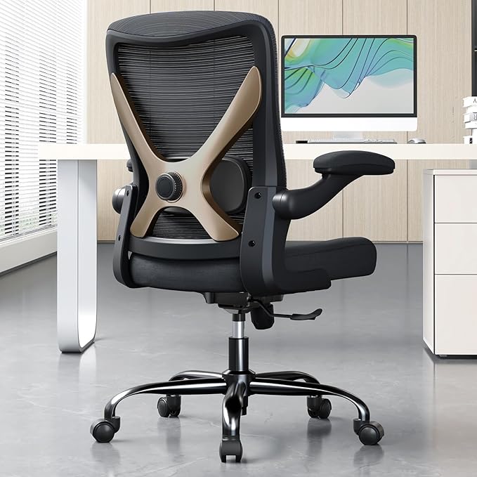 Ergonomic Office Chair - X-Shaped Computer Desk Chair Comfy, Gaming Chair, Office Chair with Lumbar Support, Mesh Office Chairs, Desk Chair for Long Hours(Black Gold)