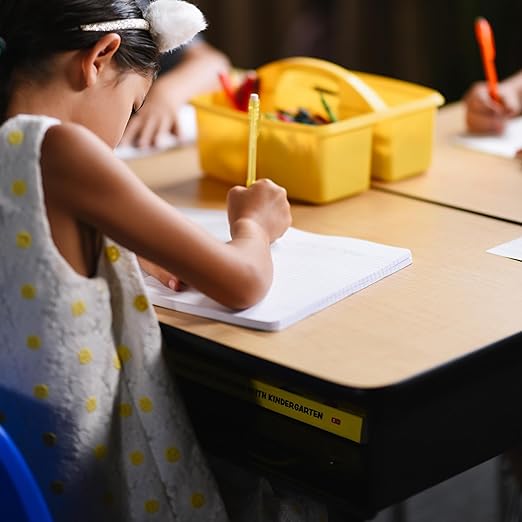 ECR4Kids Open Front Desk with Metal Storage Book Box, Adjustable, Classroom Furniture, Maple/Black