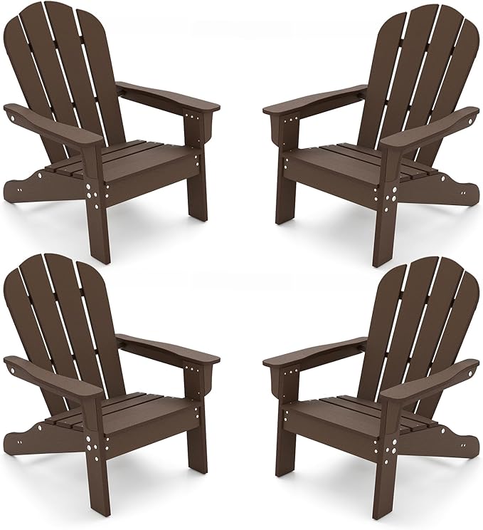 Giantex HDPE Kids Adirondack Chair - All-Weather Lawn Toddler Chair with Ergonomic Design, Children’s Outdoor Chair for Toddlers Ages 3-8, Kid’s Patio Furniture for Deck, Garden (4, Brown)