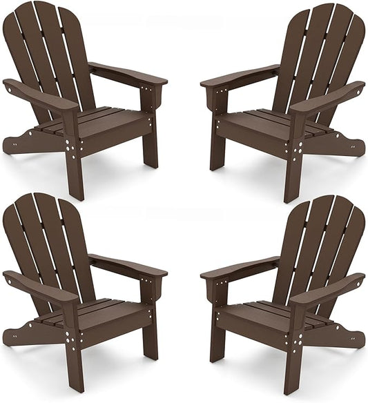 Giantex HDPE Kids Adirondack Chair - All-Weather Lawn Toddler Chair with Ergonomic Design, Children’s Outdoor Chair for Toddlers Ages 3-8, Kid’s Patio Furniture for Deck, Garden (4, Brown)
