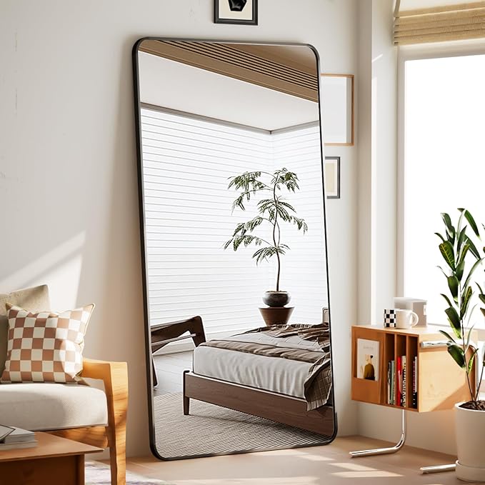 BEAUTYPEAK Black Full Length Mirror, 71"x32" Rounded Corner Floor Mirror Standing Hanging or Leaning Against Wall, Suitable for Bedroom or Dressing Room