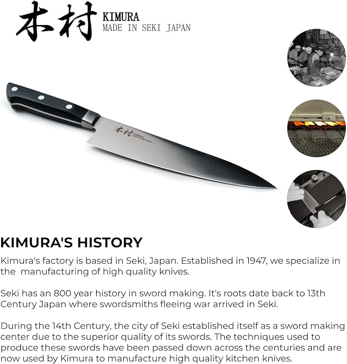 Kimura Chef Knife, [Made in Japan], 8 inch Professional Kitchen Knife, Ultra Sharp High Carbon Molybdenum Stainless Steel Gyuto Knife, Chefs Knife with Ergonomic Handle - Japanese Chef's Knife