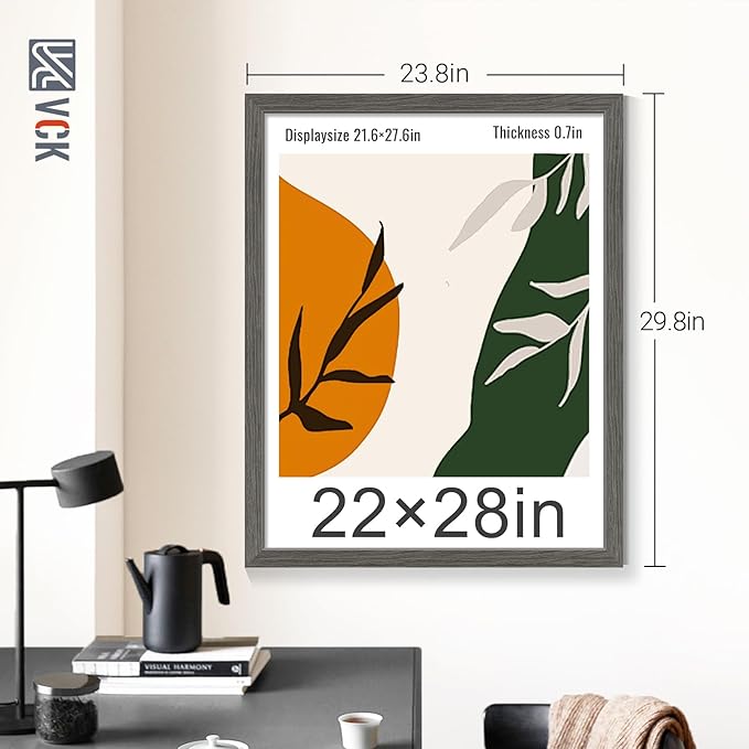 VCK 22x28 Poster Frame Set of 4 - Grey, Gallery-Quality Wood Picture Frames, 1.1-Inch Wide Border, Polished Plexiglass, Vertical or Horizontal Wall Display for Photo/Art/Prints, Grey