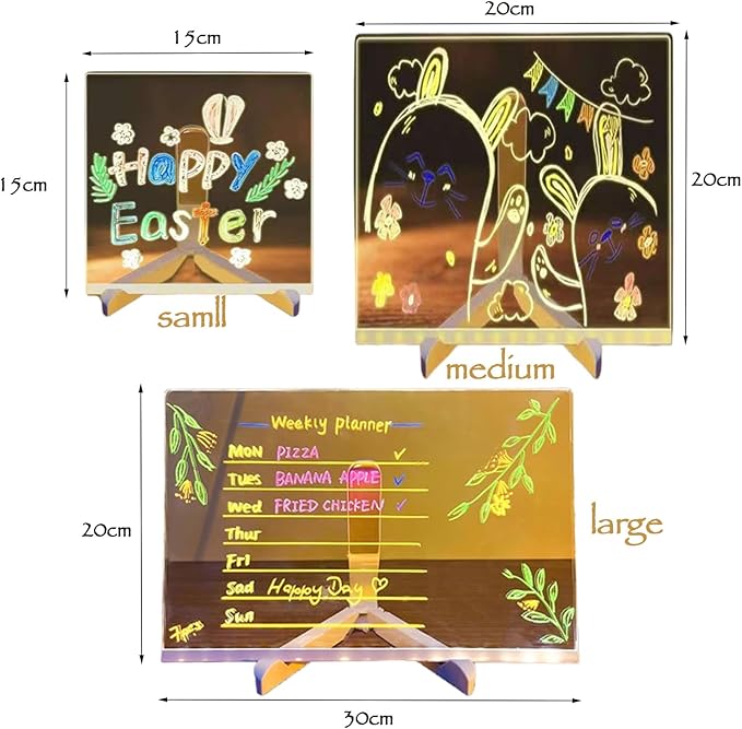 LED Note Board with 7 Colors Pen, 2025 New Acrylic Message Marker Board with Stand, Lighted Acrylic Dry Erase Board Illuminated Drawing Board Light with Colors for Office Home Christmas (15 * 15 cm)