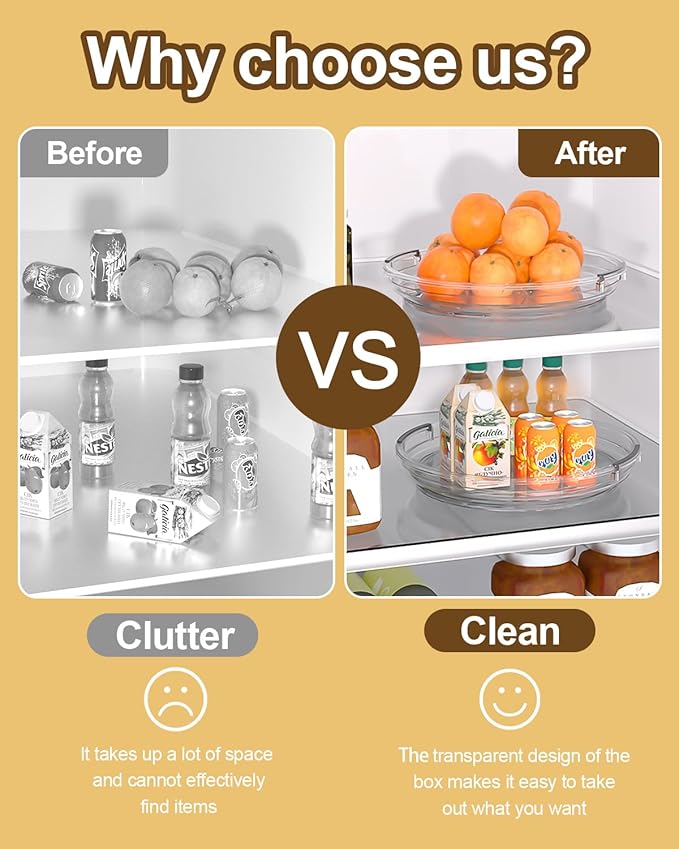 2 Pack Lazy Susan Organizer 9.25''and 11.81'' Two-Tier Lazy Susan Turntable for Cabinet, Spice Rack, and Pantry Storage - Spinning Makeup Organizer for Bathroom, Clear