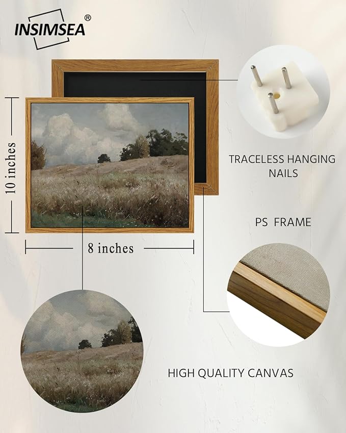 InSimSea Framed Canvas Wall Art Vintage Decor, The Vast Grassland Framed Wall Art Room Eclectic Decor, Canvas Wall Art for Living Room, Bedroom Home Bathroom, 8"x10"