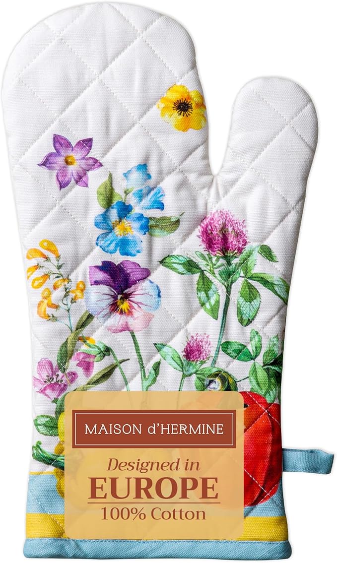 Maison d' Hermine Oven Mitts 100% Cotton Oven Mitt (7.5inch X13'') Easter Heat Resistant Oven Mitt BBQ Cooking Gloves with Loop for Baking, Grilling, Home, Handling Hot Pans, Giverny - Spring/Summer