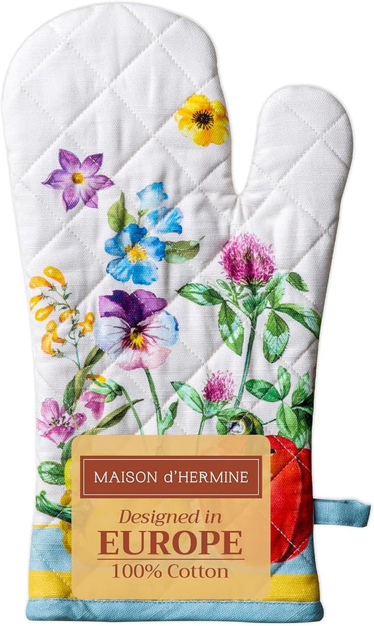 Maison d' Hermine Oven Mitts 100% Cotton Oven Mitt (7.5inch X13'') Easter Heat Resistant Oven Mitt BBQ Cooking Gloves with Loop for Baking, Grilling, Home, Handling Hot Pans, Giverny - Spring/Summer
