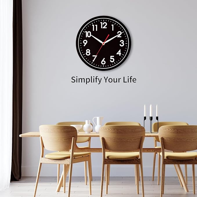 AKCISOT Wall Clock Modern Black Silent Non Ticking Wall Clocks Battery Operated 12 Inch, Small Analog Classic Clock Decorative for Bedroom, Kitchen, Home Office, Bathroom, School, Living Room