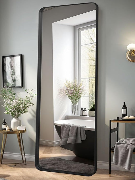 Rectangle Mirror Full Length 21" x 64" Large Floor Mirror Black Metal Deep Frame Wall Mounted Hanging for Home Decor Leaning Wall Full Body Dressing Mirror for Closet Bedroom