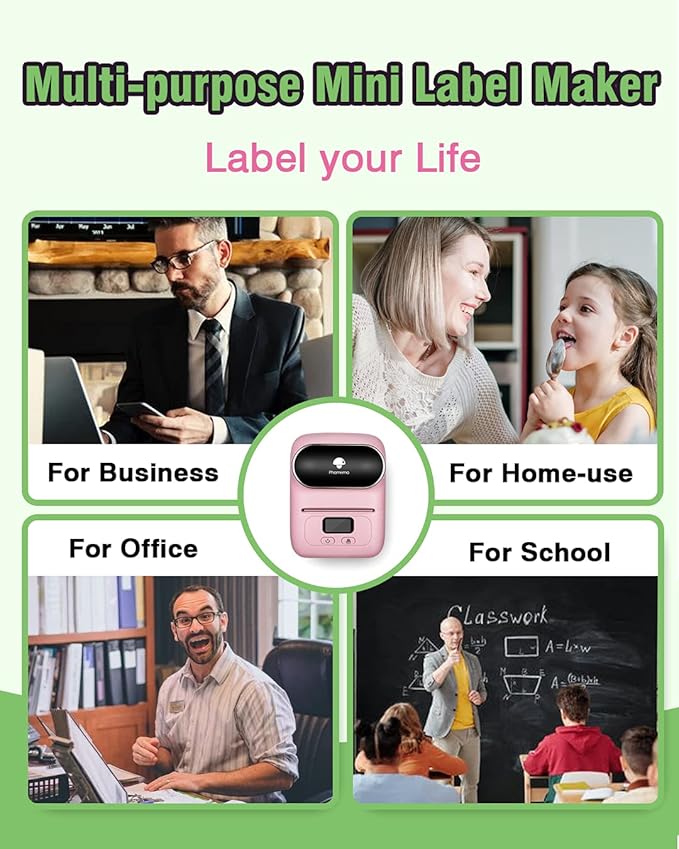 Phomemo M110 Label Maker Machine- with 3 Label Bluetooth Label Maker for for Business Labeling, Barcode, Office, Cable, Retail, with Fonts Choose, Icons, Templates, Pink