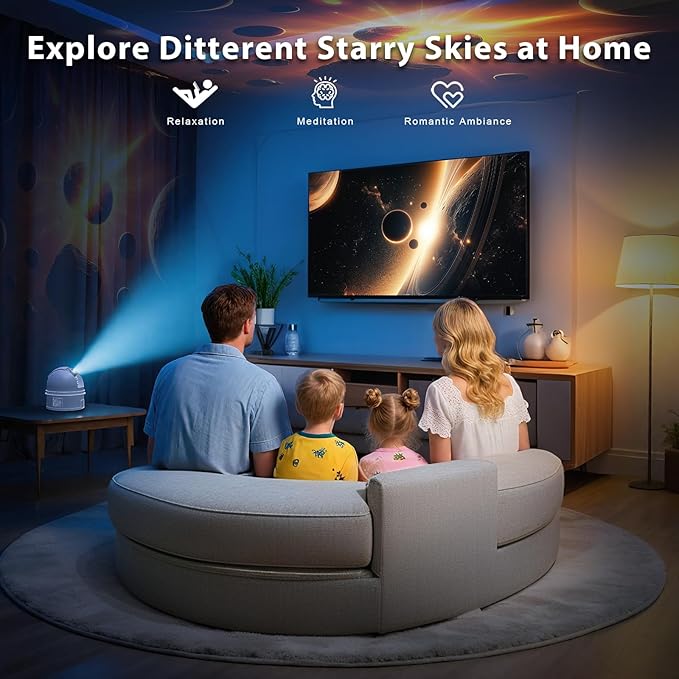 Planetarium Star Projector for Bedroom Decor with Bluetooth Speaker, 12 in 1 Galaxy Projector for Kids Adults Space Galaxy Lamp, 12 Planet Milky Way Discs, 8 White Noises, 8 Colors Night Light, Timer