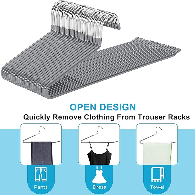 devesanter Pants Hanger 20 Pack Open-Ended Pants Space-Saving Strong Jean Hangers Metal Pant Hangers Versatile Non-Slip Hangers for Short Skirt Jeans Trousers Clothes Hangers for Women Men(Grey
