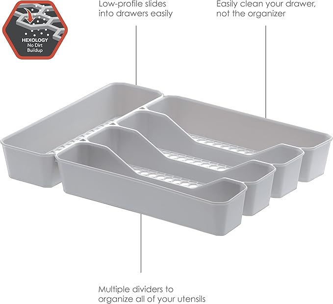 Spectrum Diversified Hexa Drawer Organizer Tray Modern Kitchen Cutlery, Utensil, Silverware Holder Caddy, 5 Dividers Cabinet Storage, 10 x 13, Stone Gray