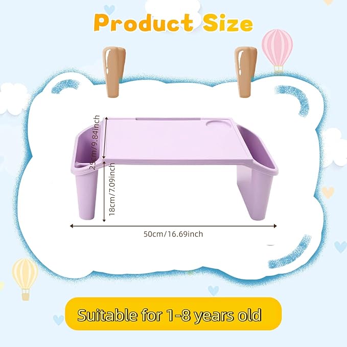 6 Pcs Kids Lap Desk Tray, Plastic Breakfast Lap Desk Trays with Storage Slots, Portable Stackable Lap Tray Table for Eating Writing Drawing Classroom, 19.69" L x 9.84" W x 7.1" H (Multicolor)