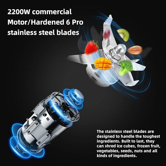 Professional Smoothie Blender, Countertop Blender, Commercial Blender 2200W High Power with 68oz Pitcher, Smart Timer, blenders for kitchen for smoothies, ice, Soup, fish, Dessert With 1 Juice Glass