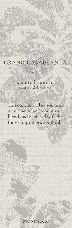Zodax Grand Casablanca Glass Jar Scented Candle for Home Decor - Single-Wick Candle Ideal for Kitchen and Bathroom - Makes a Great Gift for Women and Men - White Rose - 8.3 Oz.