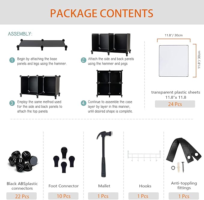 HOMIDEC 6-Cube Storage Organizer, Closet Organizer Storage Shelf Bookcase Bookshelf with Metal Hammer, Storage Cubes Organizer Cabinet for Kids, Closet, Bedroom, Bathroom, (11.8x11.8x11.8 inch)