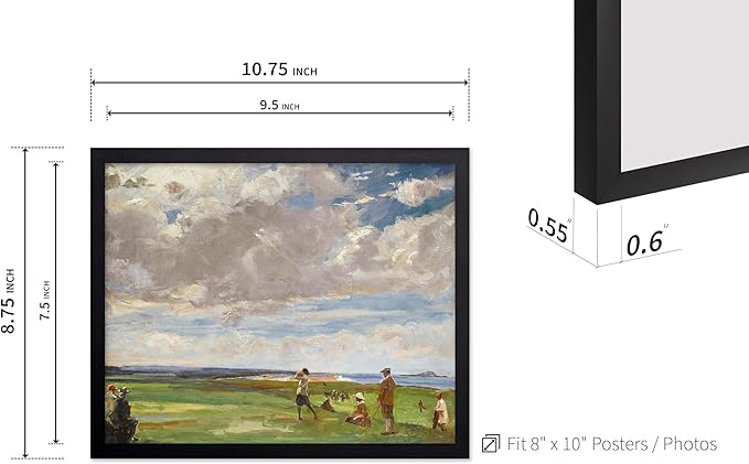 Poster Master Vintage Lady Astor Playing Golf at North Berwick Painting Poster - Retro Golf Course Print - Golf Art - Sports Art - Landscape Art - Office or Living Room Decor, 8x10 Black Framed