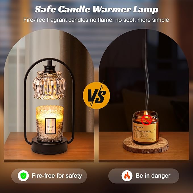 Candle Warmer Lamp, Electric Light with Timer Dimmer Clear Flower Shape Wax Melt Warmer for Birthday, Mothers Day, House Warming Gift (Includes 2 Bulbs)