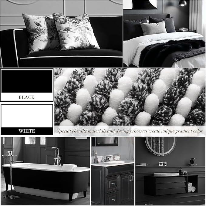 BSICPRO Bathroom Rugs and Mats Sets, 2 Piece Thick Absorbent Chenille Bath Mat Rug Set Non Slip, Soft Shaggy Bath Room Floor Mats for Bathroom, Machine Washable (Black, 20" x 60" Plus 20" x 32")