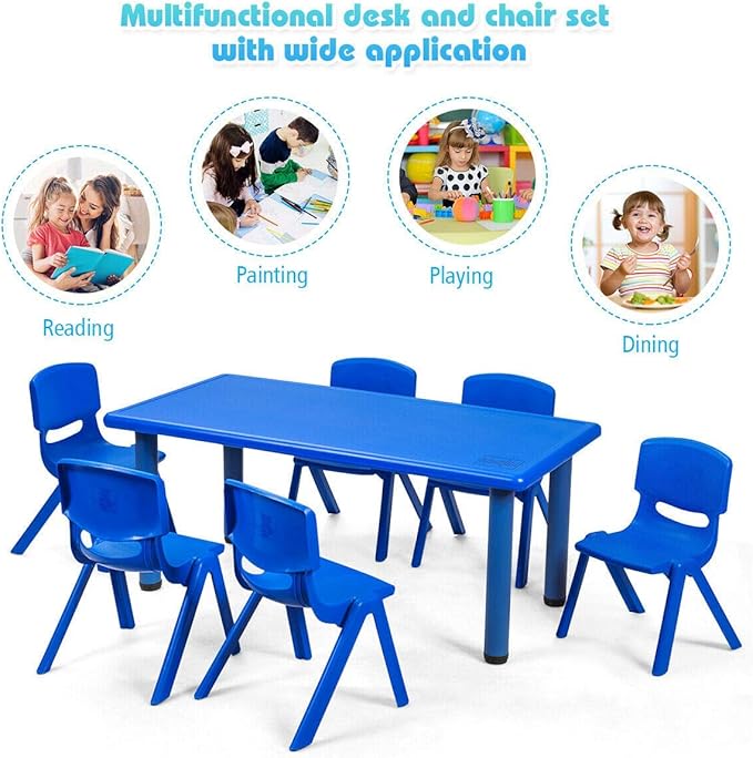 Costzon Plastic Stackable School Chairs, 6 Pack, Kids Learning Chairs with 11 inch Seat Height, Carrying Handle, Waterproof Children Chairs for Playrooms, Schools, Daycares and Home (6 Pack, Blue)