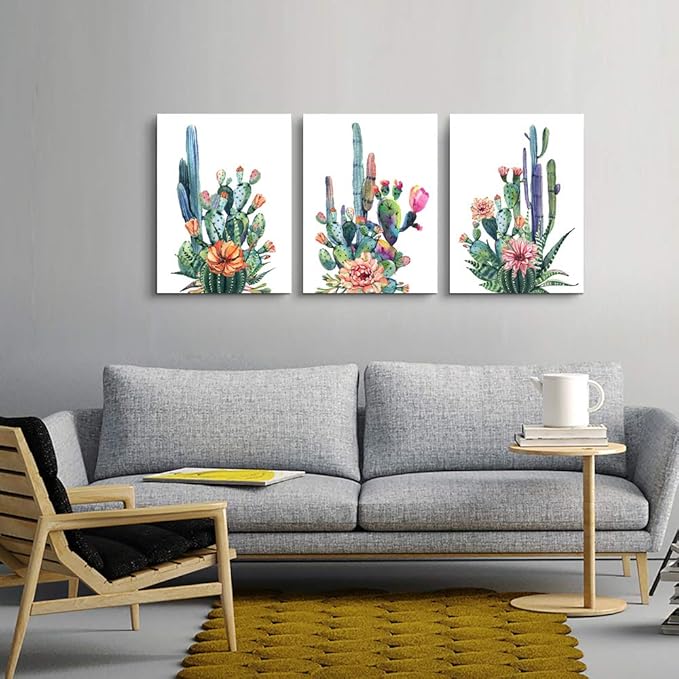 MHARTK66 Large Wall Art for Bedroom Canvas Prints Artwork Living Room Wall Decor Simple Life Green Plants Cactus Picture Painting 3 Pieces Kitchen Office Wall Decorations Works Modern Home Decor