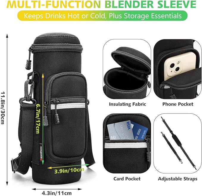 Portable Blender with Insulated Carrying Case & Recipe Book for Shakes and Smoothies, 20 OZ Personal Juicer Electric Protein Shaker Bottle, Mini Small Blender Cup with USB-C Rechargeable, Travel Lid