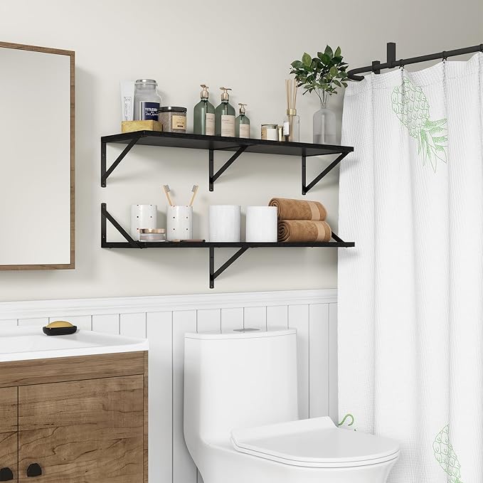 36"W x 10"D Floating Shelves, 10 Inch Deep Black Floating Shelves, Farmhouse Rustic Deep Wall Shelves for Home Decor, Wide Large Floating Shelf for Bathroom, Living Room, Kitchen, Study Room