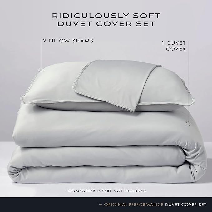 SHEEX Original Performance Cooling Duvet Cover Set, Lightweight Full/Queen Duvet Cover with 2 Standard Pillow Shams, Pearl Blue