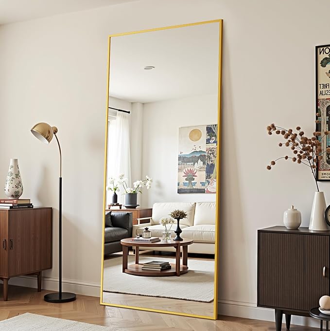 Antok Mirror Full Length, 58"x18" Big Floor Mirror, Oversized Full Body Mirrors with Stand for Bedroom, Living Room Cloakroom, Gold, Rect Corner Style