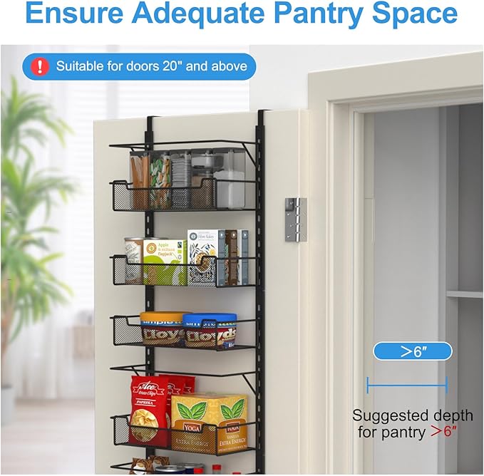 Over the Door Pantry Organizer, 10-Tier Over the Door Organizer with Adjustable Basket, Door Organization for Pantry Kitchen Storage Room Spice Rack, Black