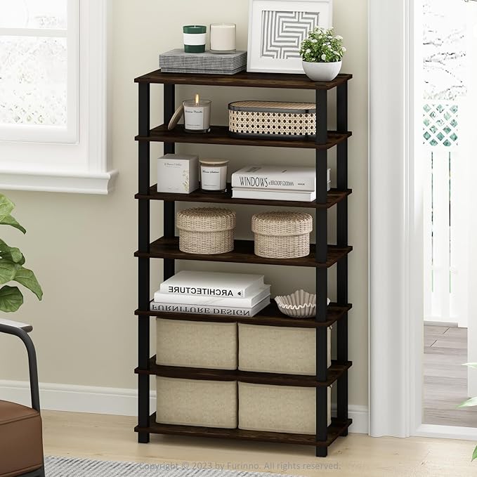 Furinno Turn-S-Tube 4-Tier Multipurpose Standing Shelves, Amber Pine/Black, Set of 2