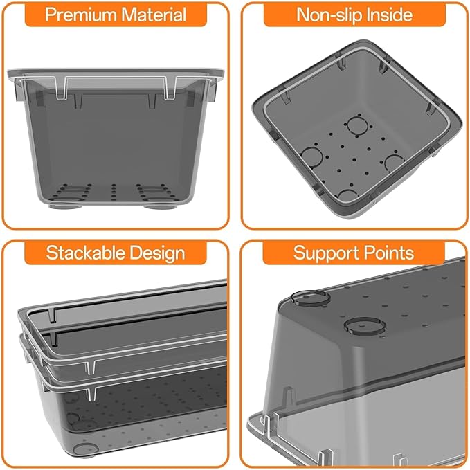 WOWBOX 8 PCS Clear Plastic Drawer Organizer Set, 4 Sizes Desk Drawer Organization and Storage Containers for Makeup, Cosmetics, Jewelry and Gadgets in Kitchen, Bathroom, Bedroom, Office, Clear Black