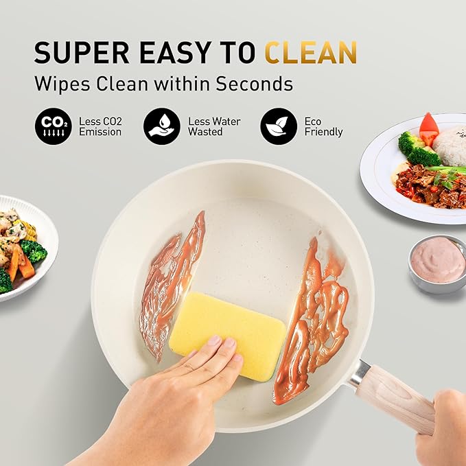 DisDelight Pots and Pans Set Non Stick, Nonstick Induction Granite Kitchen Cookware Sets, Induction Nonstick Granite Cooking Set, Induction Cookware Cooking Pan Set, Pan Sets for Cooking, Cream White