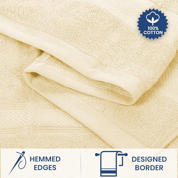 Casa Lino Bath Towel Set of 8 (2 Bath Towels, 4 Wash Cloths & 2 Hand Towels for Bathroom) - 100% Cotton - Highly Absorbent & Quick Dry - Guest Room Essentials for Bathroom Set - (Linen Brown)
