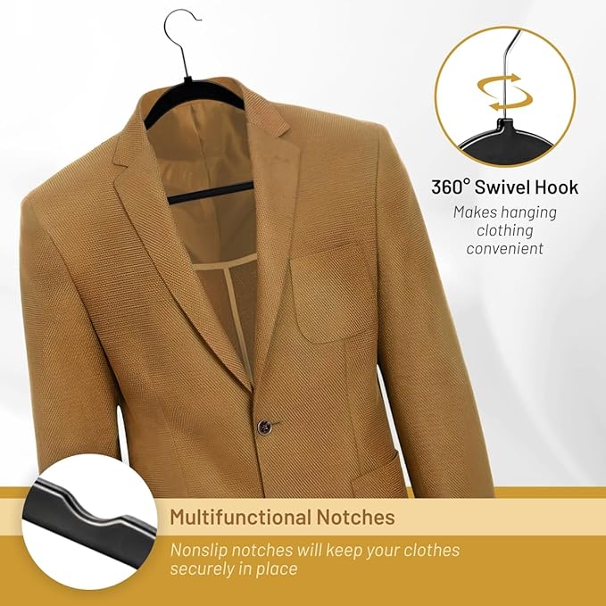 DEILSY™ Clothes Hangers Plastic Hangers - Durable Non-Velvet Plastic Hangers - Slim Hangers, Classic Shirt and Pant Hangers Black Plastic Hangers for Everyday Use Plastic Hangers 20 Pack