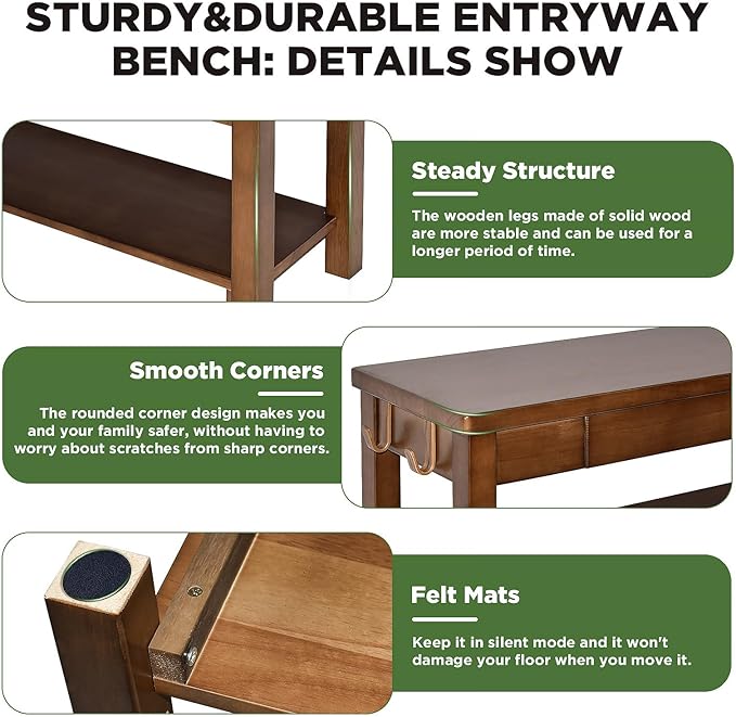 Wood Shoe Bench Entryway with Drawer: 3-Tiers Wooden Storage Shoe Rack with Bench Seat, Compact Mid-Century Modern Design for Entryway,Hallway,Closet,Front Door Entrance,Foyer Walnut 31.5"